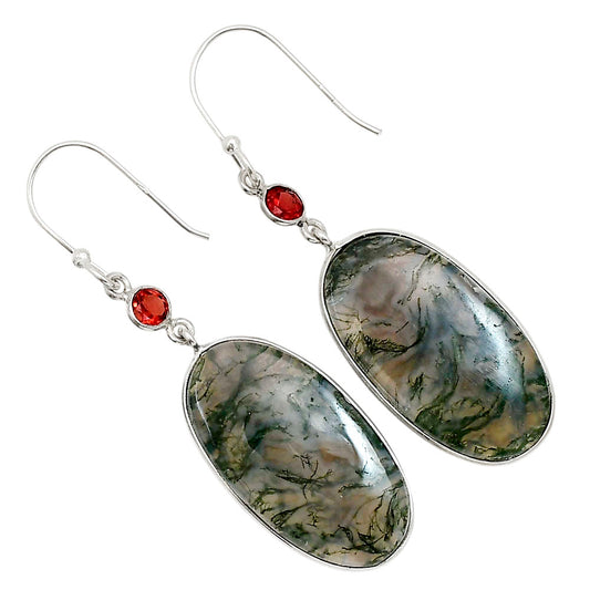 Moss Agate and Garnet Earrings E-1002 SDE90969