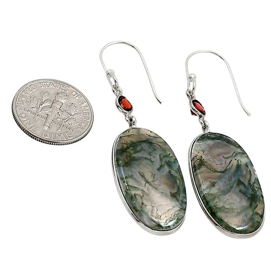 Moss Agate and Garnet Earrings E-1002 SDE90969