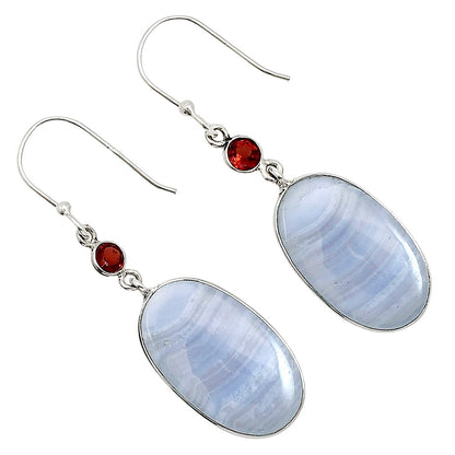 Blue Lace Agate and Garnet Earrings E-1002 SDE90972