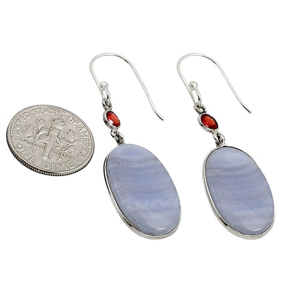 Blue Lace Agate and Garnet Earrings E-1002 SDE90972