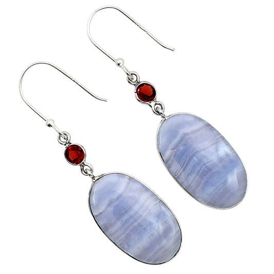 Blue Lace Agate and Garnet Earrings E-1002 SDE90973