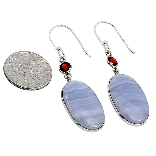 Blue Lace Agate and Garnet Earrings E-1002 SDE90973