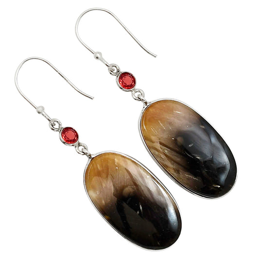 Root Plume Agate and Garnet Earrings E-1002 SDE90975
