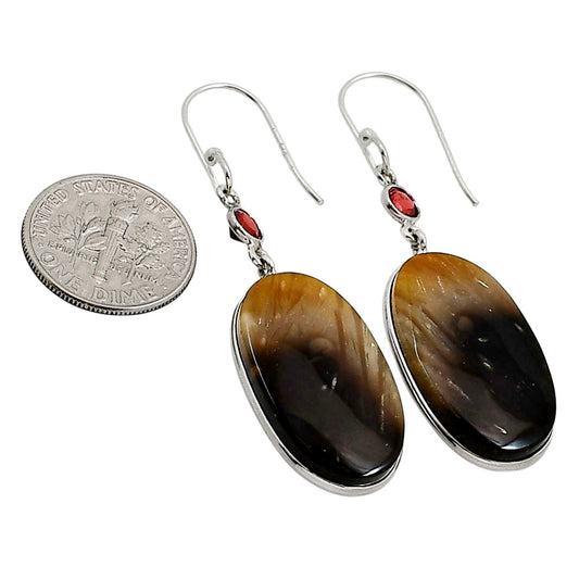 Root Plume Agate and Garnet Earrings E-1002 SDE90975
