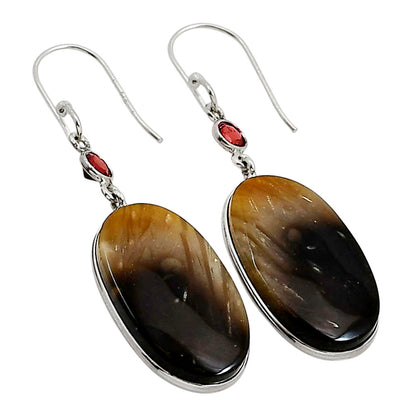 Root Plume Agate and Garnet Earrings E-1002 SDE90975