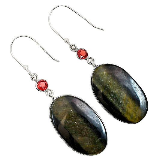 Blue Tiger Eye and Garnet Earrings E-1002 SDE90978