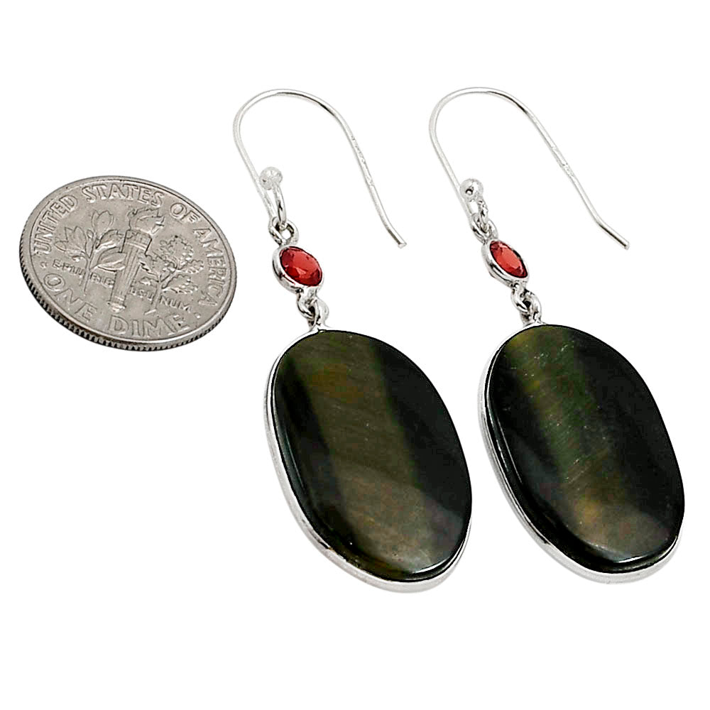 Blue Tiger Eye and Garnet Earrings E-1002 SDE90978