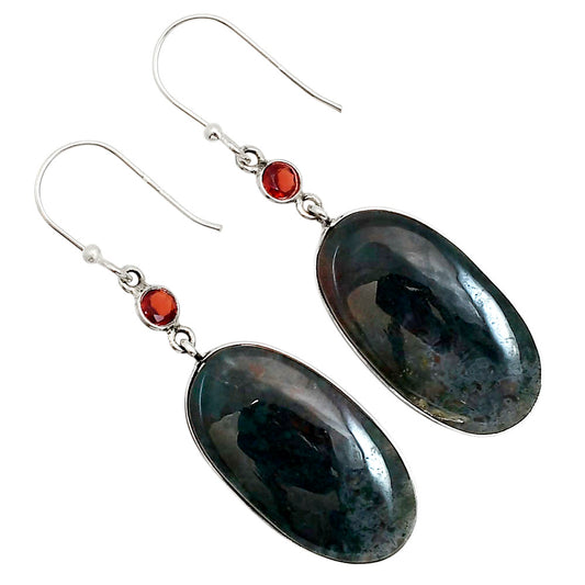 Moss Agate and Garnet Earrings E-1002 SDE90990