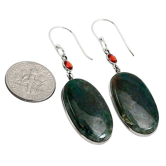 Moss Agate and Garnet Earrings E-1002 SDE90990