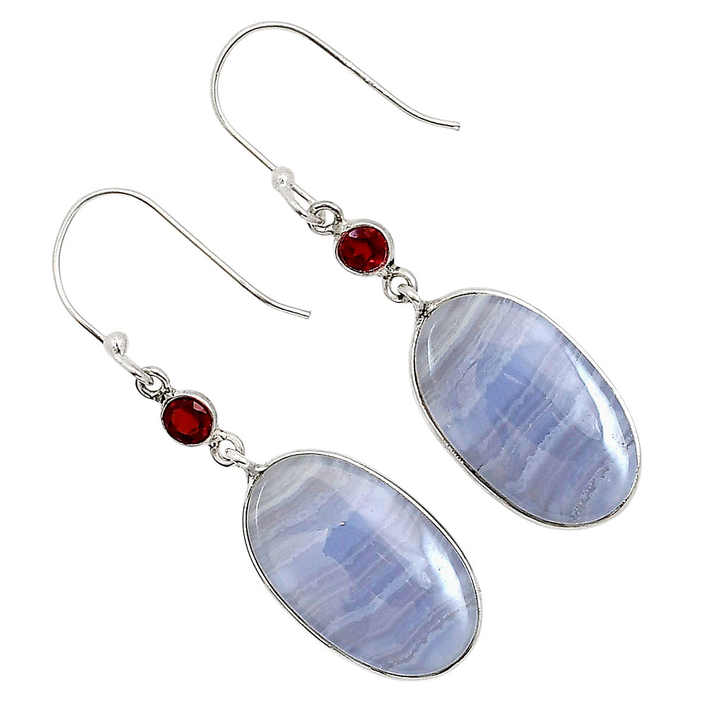 Blue Lace Agate and Garnet Earrings E-1002 SDE90991