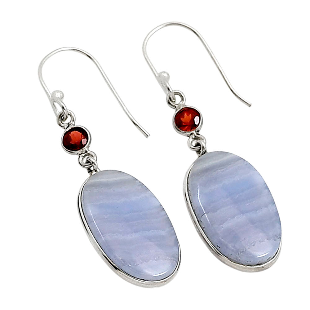 Blue Lace Agate and Garnet Earrings E-1002 SDE90991