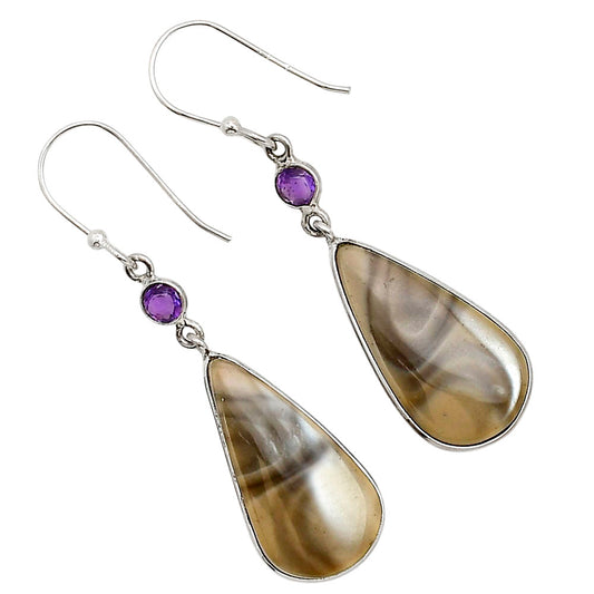 Flint Stone and Amethyst Earrings E-1002 SDE91016