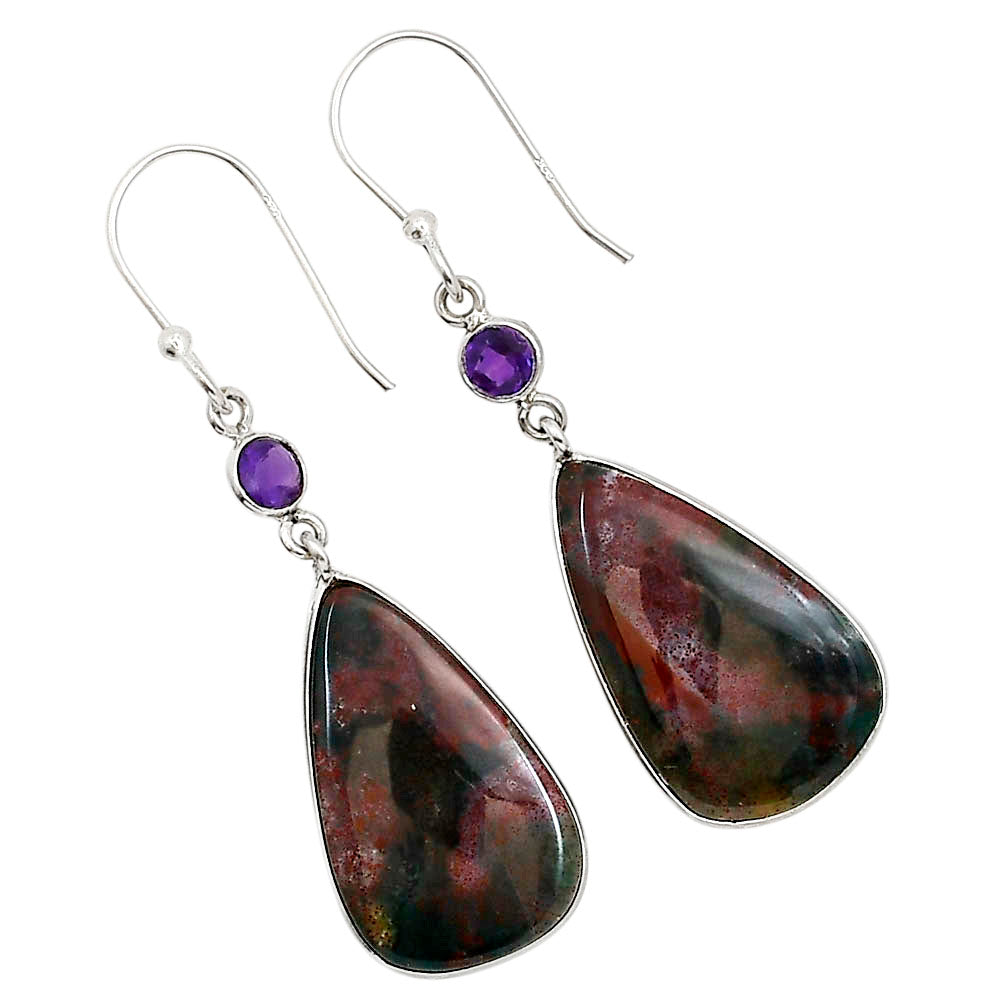 Blood Stone and Amethyst Earrings E-1002 SDE91019