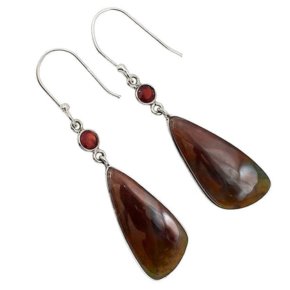 Moss Agate and Garnet Earrings E-1002 SDE91044