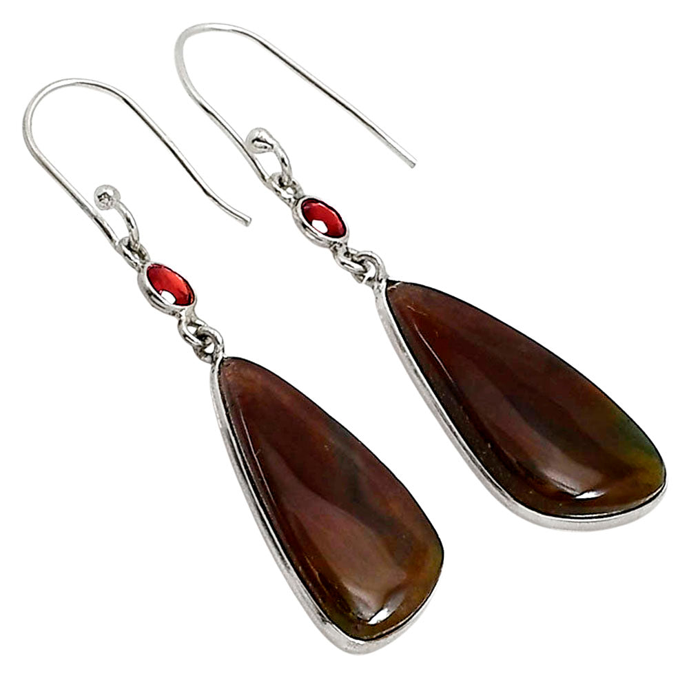 Moss Agate and Garnet Earrings E-1002 SDE91044