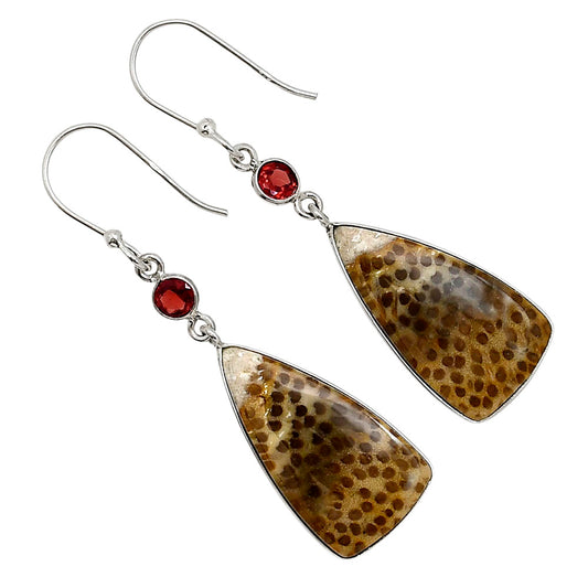 Root Plume Agate and Garnet Earrings E-1002 SDE91048