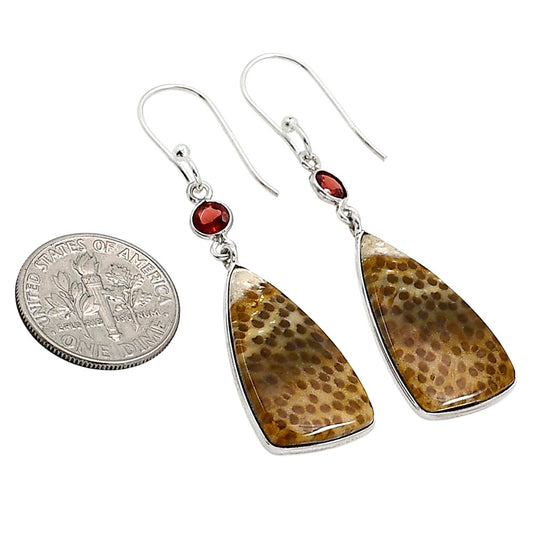 Root Plume Agate and Garnet Earrings E-1002 SDE91048