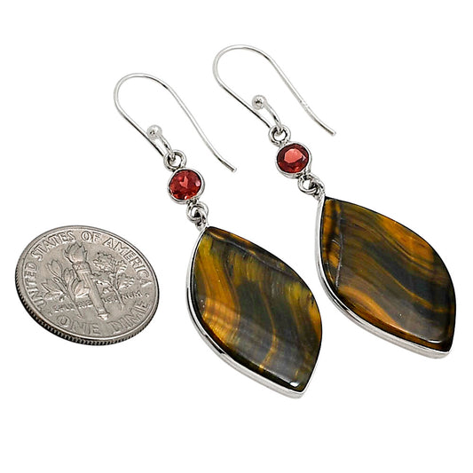 Blue Tiger Eye and Garnet Earrings E-1002 SDE91050