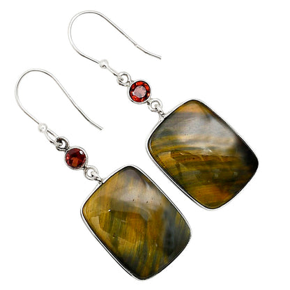 Blue Tiger Eye and Garnet Earrings E-1002 SDE91051