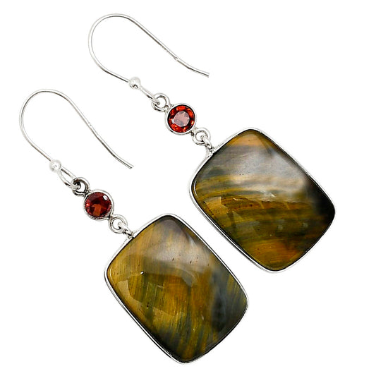 Blue Tiger Eye and Garnet Earrings E-1002 SDE91051