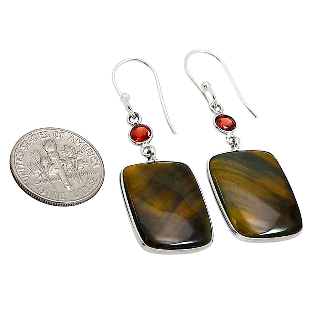 Blue Tiger Eye and Garnet Earrings E-1002 SDE91051