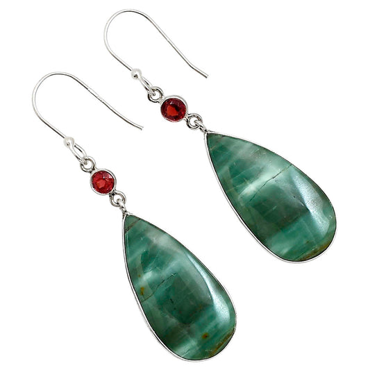 Green Lace Agate and Garnet Earrings E-1002 SDE91064