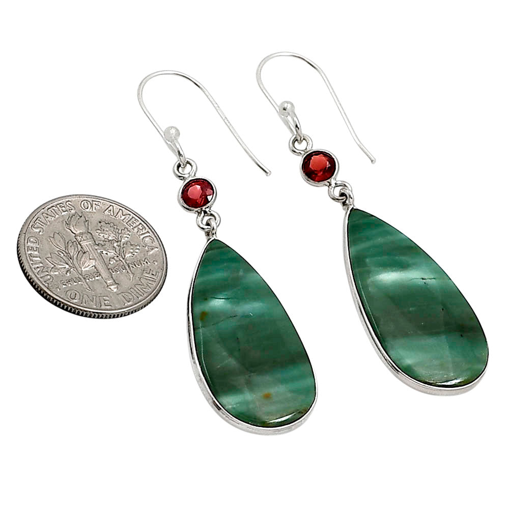 Green Lace Agate and Garnet Earrings E-1002 SDE91064