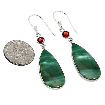 Green Lace Agate and Garnet Earrings E-1002 SDE91064