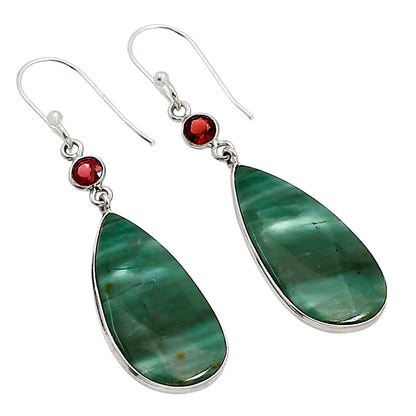 Green Lace Agate and Garnet Earrings E-1002 SDE91064