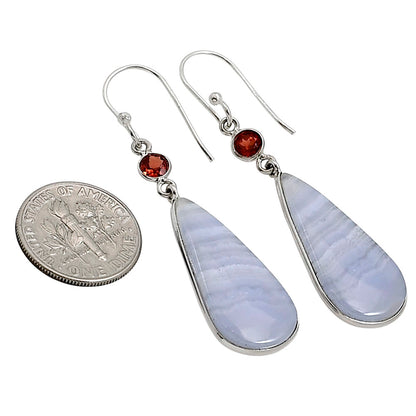 Blue Lace Agate and Garnet Earrings E-1002 SDE91066
