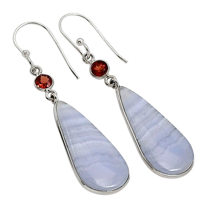 Blue Lace Agate and Garnet Earrings E-1002 SDE91066