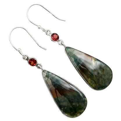Moss Agate and Garnet Earrings E-1002 SDE91071