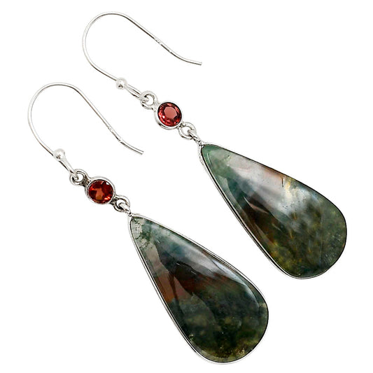 Moss Agate and Garnet Earrings E-1002 SDE91071