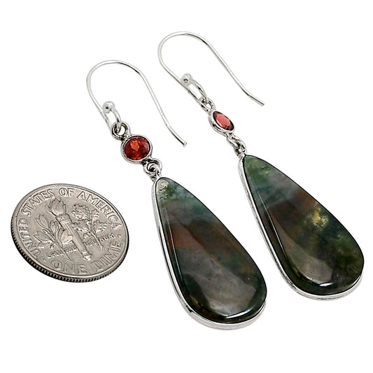 Moss Agate and Garnet Earrings E-1002 SDE91071
