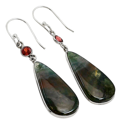 Moss Agate and Garnet Earrings E-1002 SDE91071