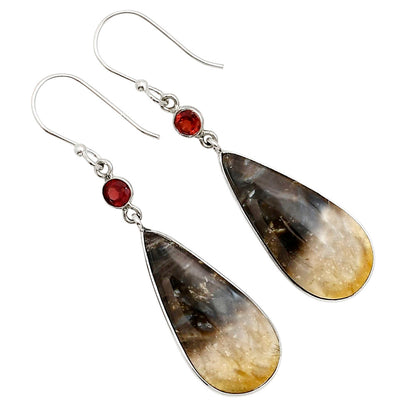 Root Plume Agate and Garnet Earrings E-1002 SDE91089