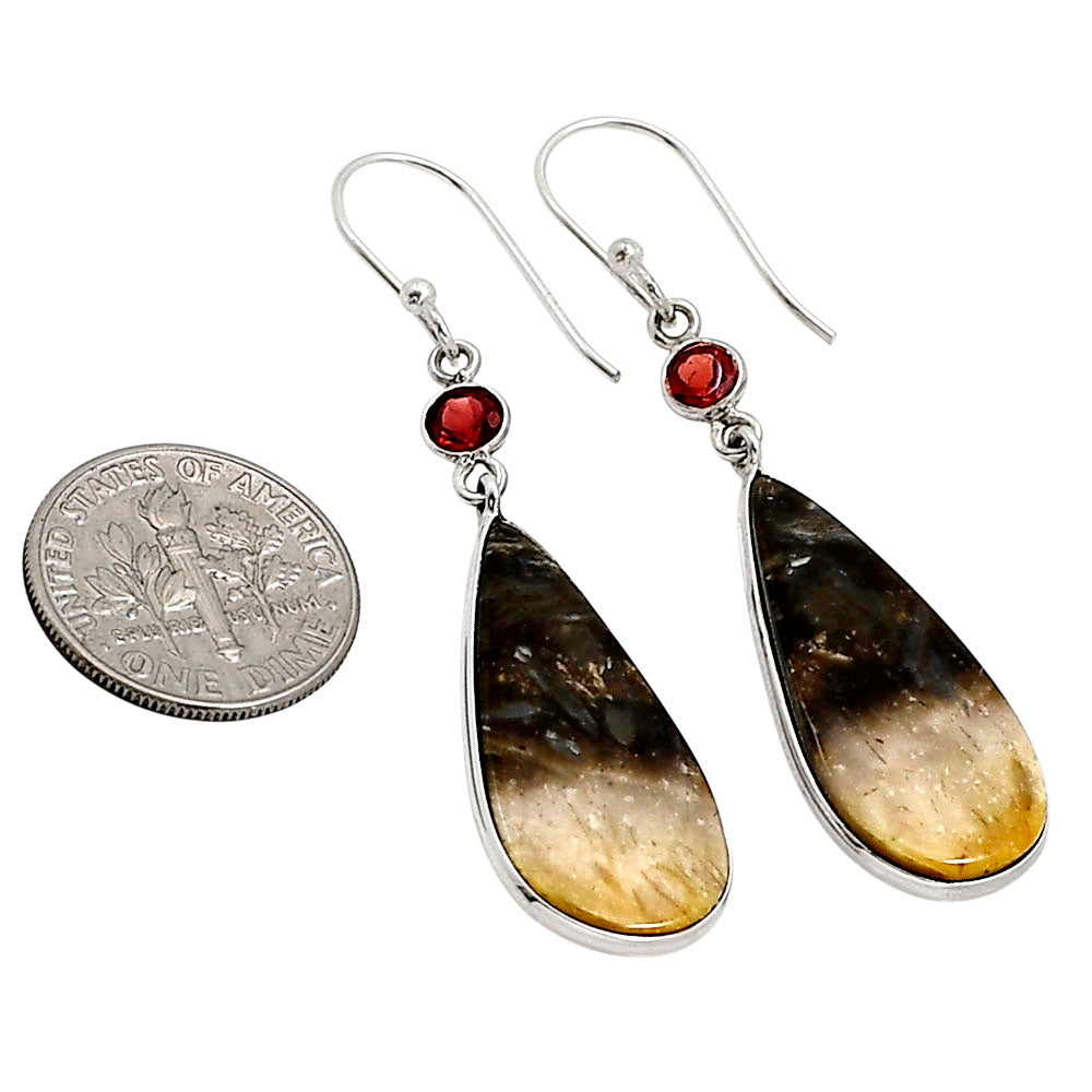 Root Plume Agate and Garnet Earrings E-1002 SDE91089