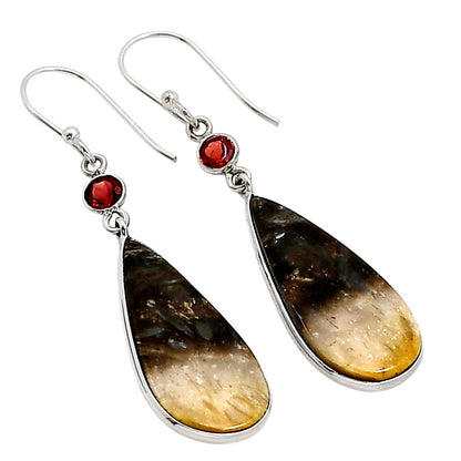Root Plume Agate and Garnet Earrings E-1002 SDE91089