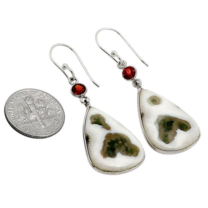 Horse Canyon Moss Agate and Garnet Earrings E-1002 SDE91092