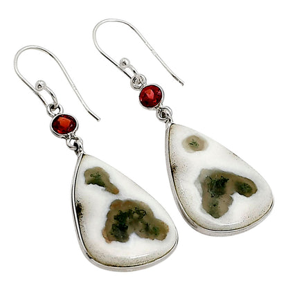 Horse Canyon Moss Agate and Garnet Earrings E-1002 SDE91092
