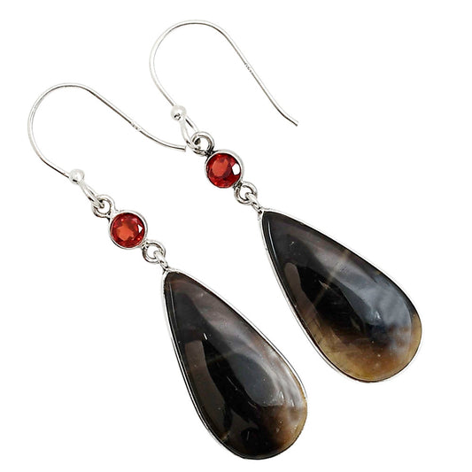 Root Plume Agate and Garnet Earrings E-1002 SDE91094