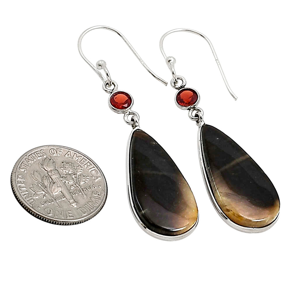 Root Plume Agate and Garnet Earrings E-1002 SDE91094
