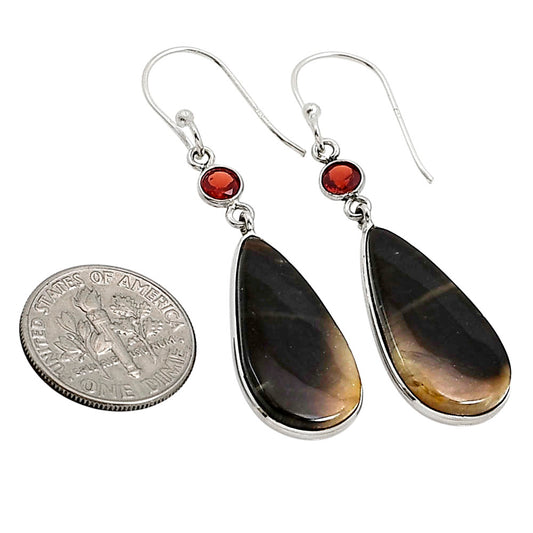 Root Plume Agate and Garnet Earrings E-1002 SDE91094