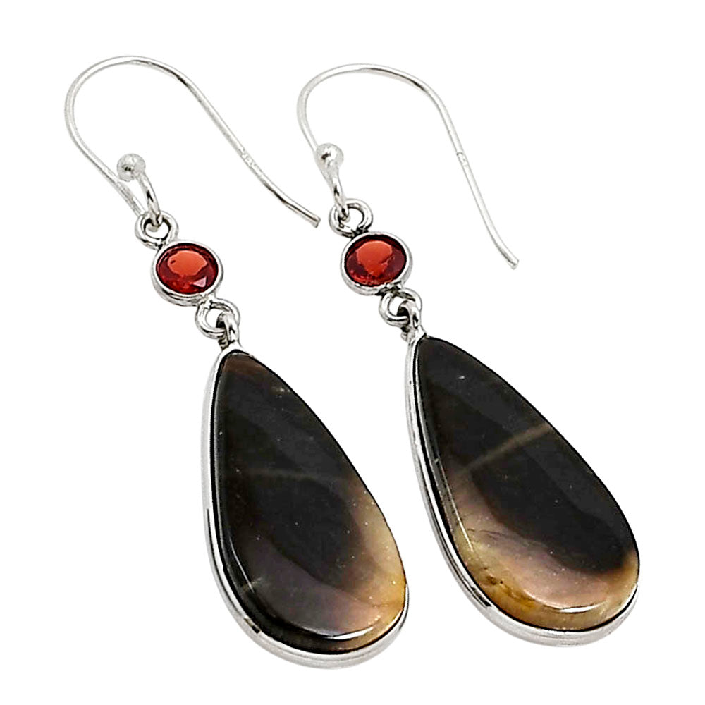 Root Plume Agate and Garnet Earrings E-1002 SDE91094