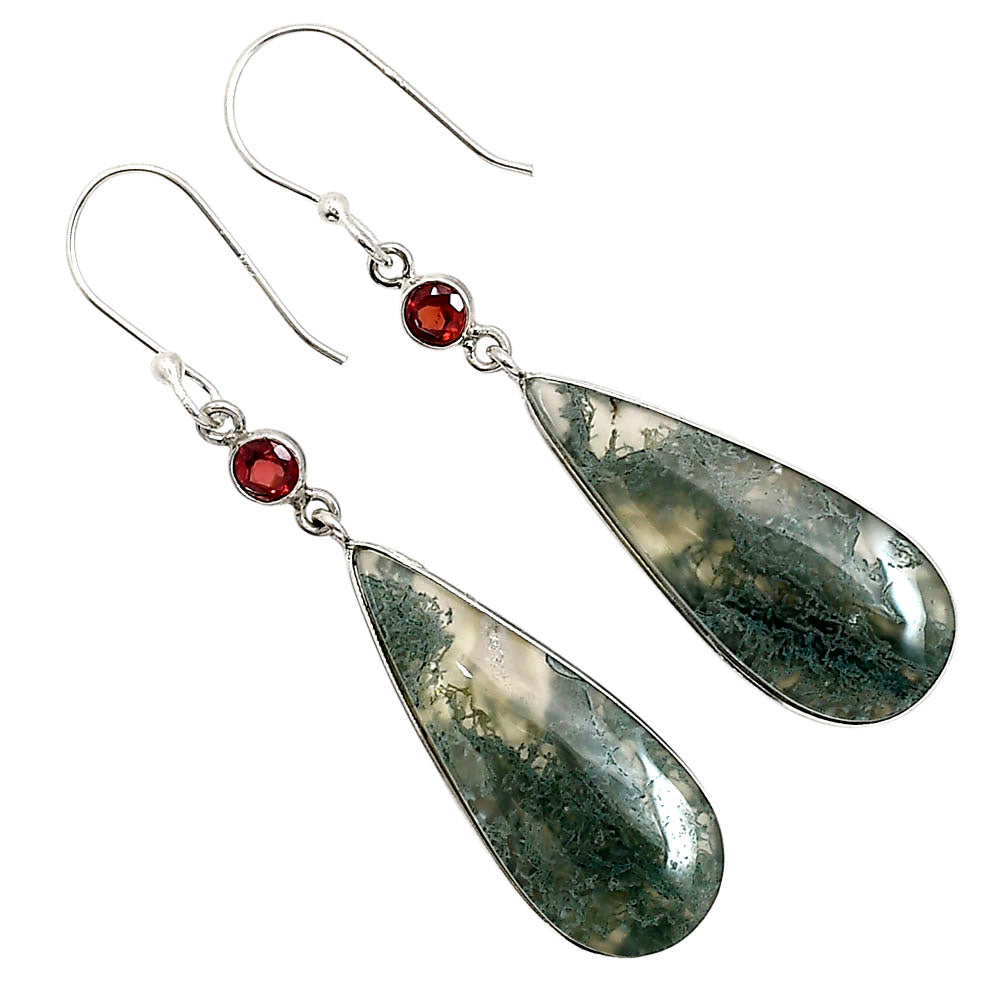 Moss Agate and Garnet Earrings E-1002 SDE91099