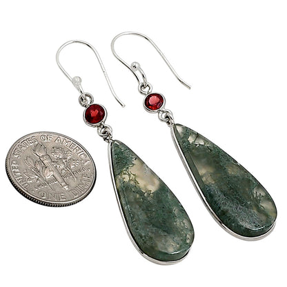 Moss Agate and Garnet Earrings E-1002 SDE91099