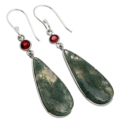 Moss Agate and Garnet Earrings E-1002 SDE91099