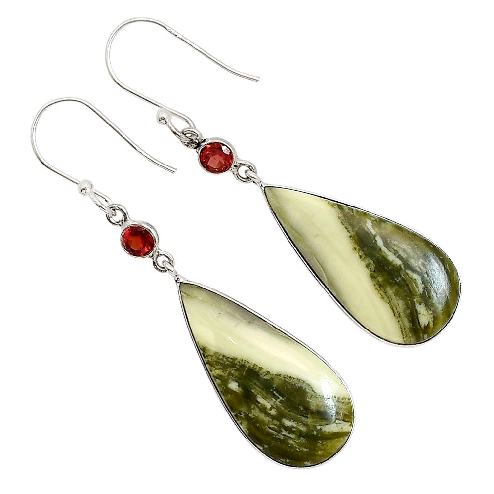 Natural Serpentine and Garnet Earrings E-1002 SDE91100