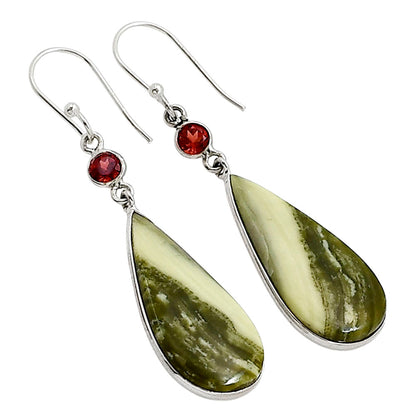 Natural Serpentine and Garnet Earrings E-1002 SDE91100