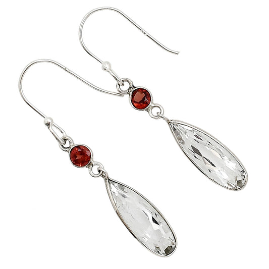 White Quartz and Garnet Earrings E-1002 SDE91135